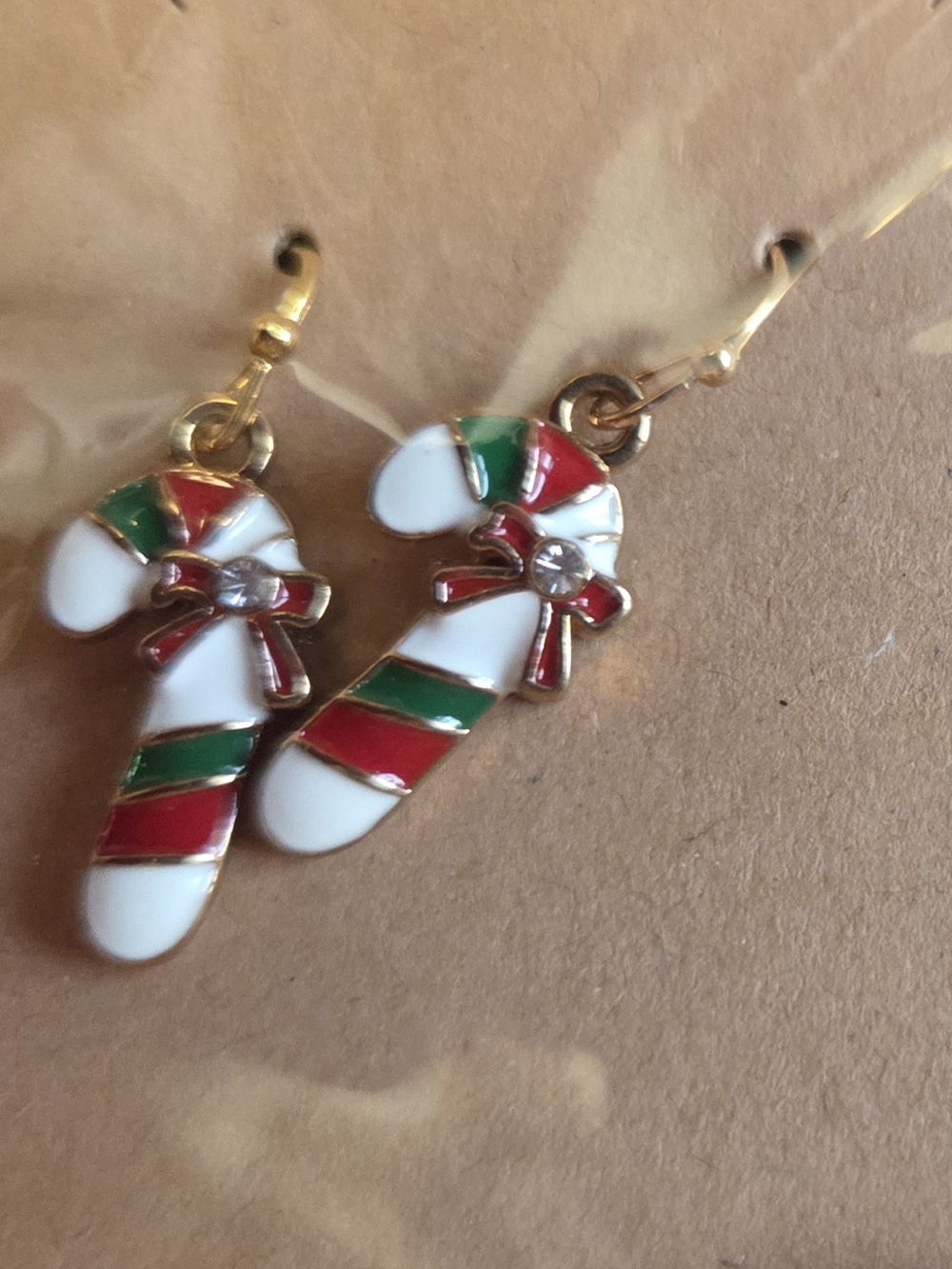 Festive Candy Cane Drop Earrings in White, Red & Green